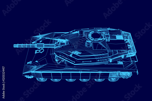 Blue tank with a gun on the front. The tank is a computer-generated image