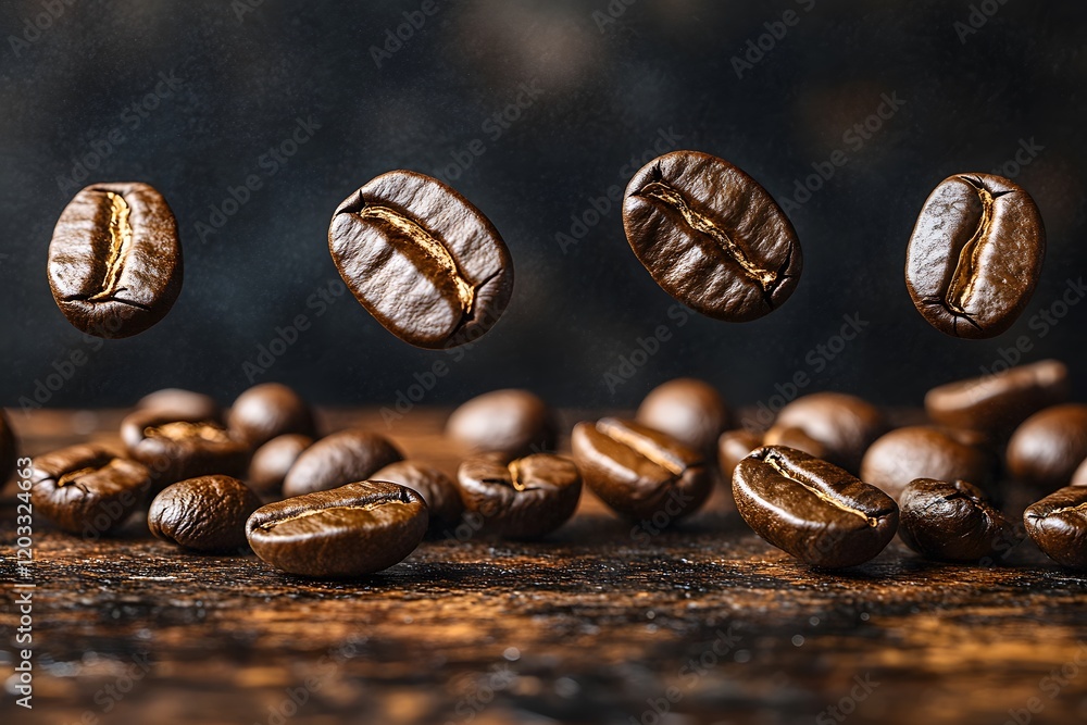 Fototapeta premium Floating Coffee Beans for Cafe Decor and Marketing Design