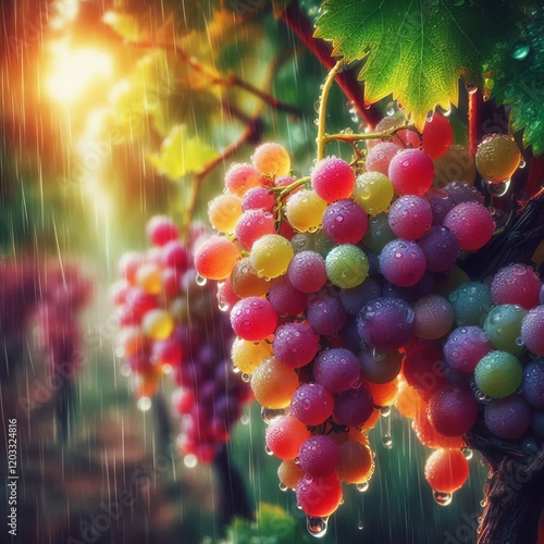 Grapes in the Rain An atmospheric illustration of Muscat grapes