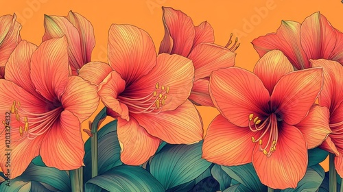Wallpaper Mural Vibrant orange amaryllis flowers in full bloom against a bright background, showcasing nature's beauty Torontodigital.ca