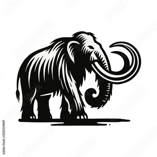 Mammoth silhouette. engrave black icon on white background