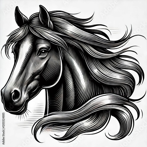 Horse Portrait A vector illustration of a horse's face with a ma
