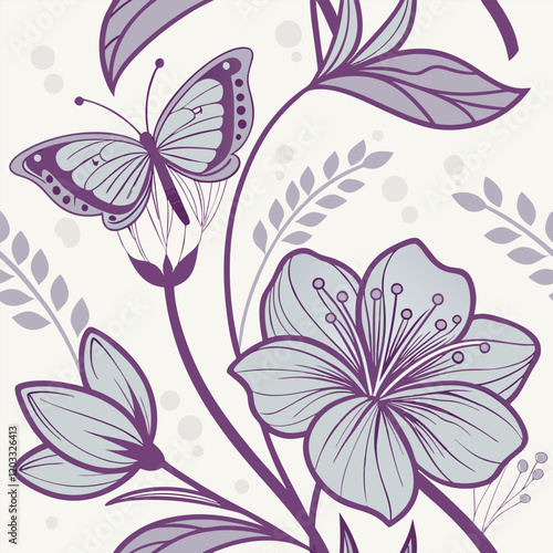Seamless Abstract Magical Floral Pattern in Purple and Blue Hue