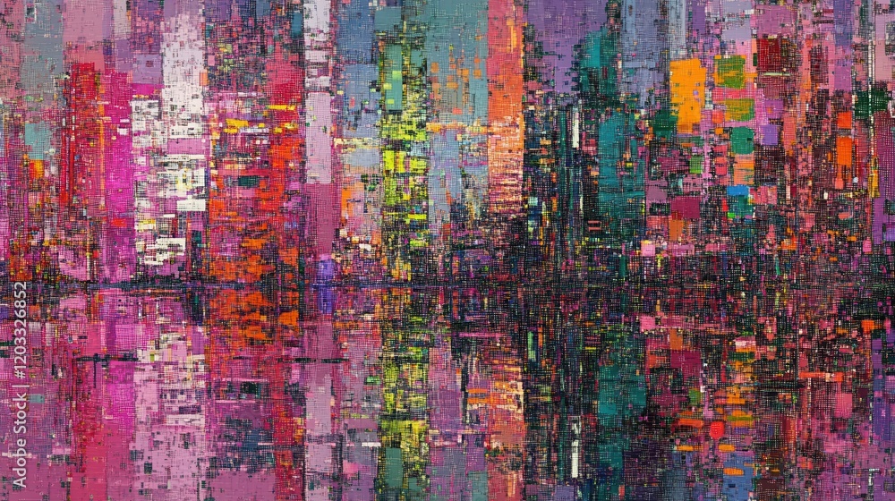 Obraz premium Exploring Abstract Digital Glitch Textures Urban Setting Visual Art Background Dynamic Environment Vibrant Concept