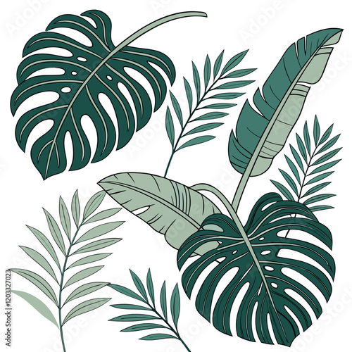 Tropical Paradise Vector Collection of Vibrant Leaves and Plant