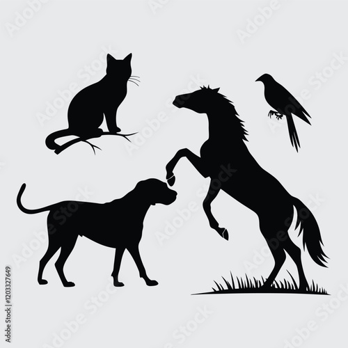 deferent animal breed image silhouette vector art and illustration