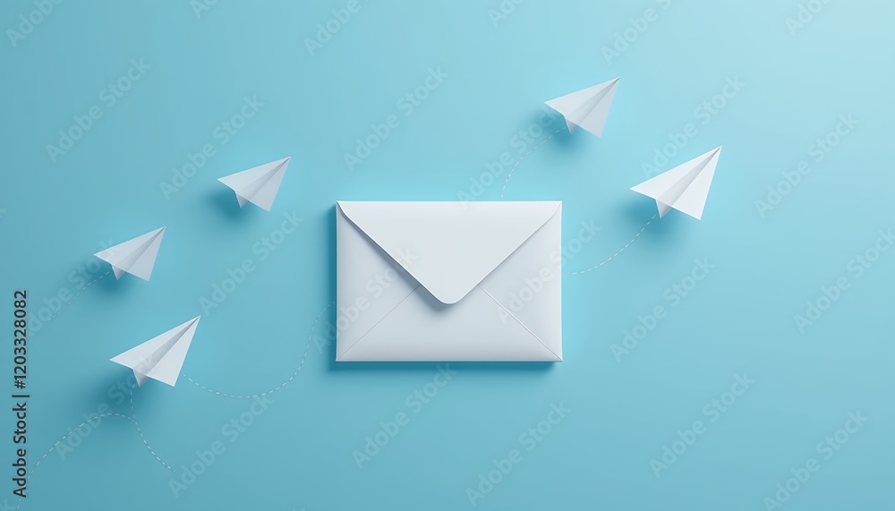 Paper Airplanes Flying to Envelope  Email Concept