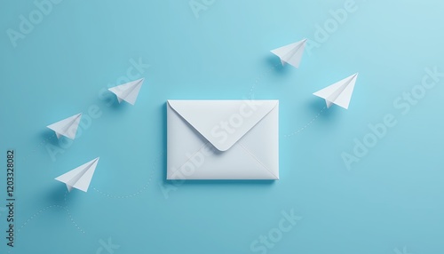 Paper Airplanes Flying to Envelope  Email Concept