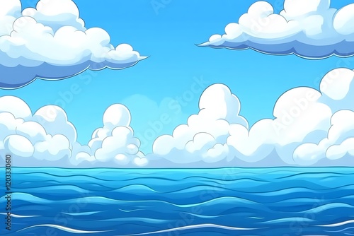Serene Ocean Scenery with Fluffy Clouds