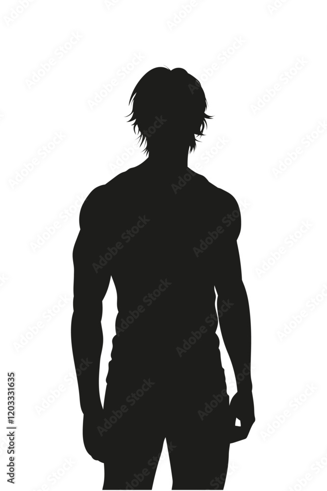 Fototapeta premium vector silhouette of a man with long hair and a muscular athletic body. on the white background