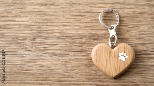 A wooden heart-shaped keychain with a paw print design, symbolizing love for pets and companionship.