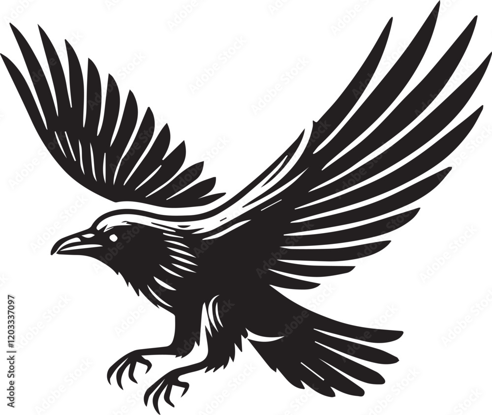 Obraz premium Crow vector in black and white