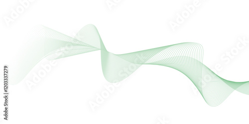 Abstract green lines on a white background. Modern technology wave design. Vector illustration.