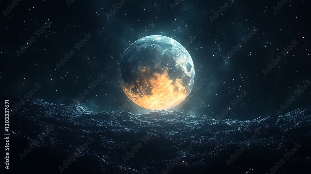 Fototapeta premium Moon's Glow Over Still Evening Waters