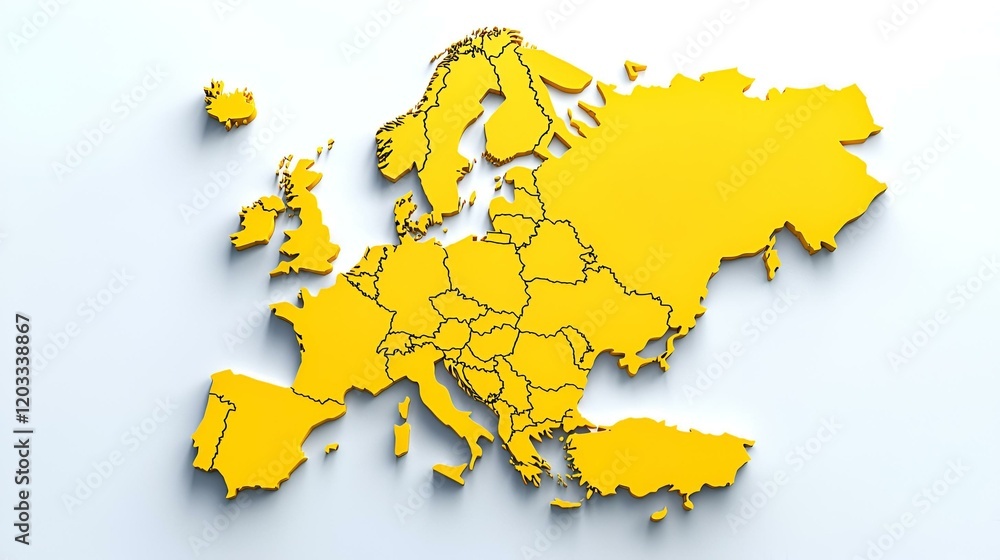 Obraz premium Vibrant Political Map of Europe, showcasing clear borders, country names, and colorful regions, highlighting geographical and political diversity.