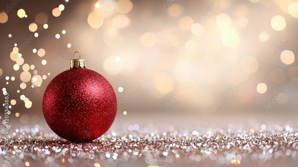 Fototapeta premium A red christmas ornament sitting on top of a glittery surface