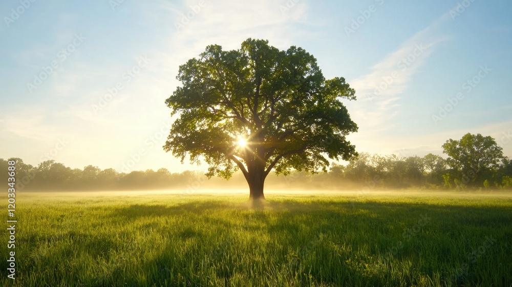Obraz premium A lone tree in the middle of a grassy field