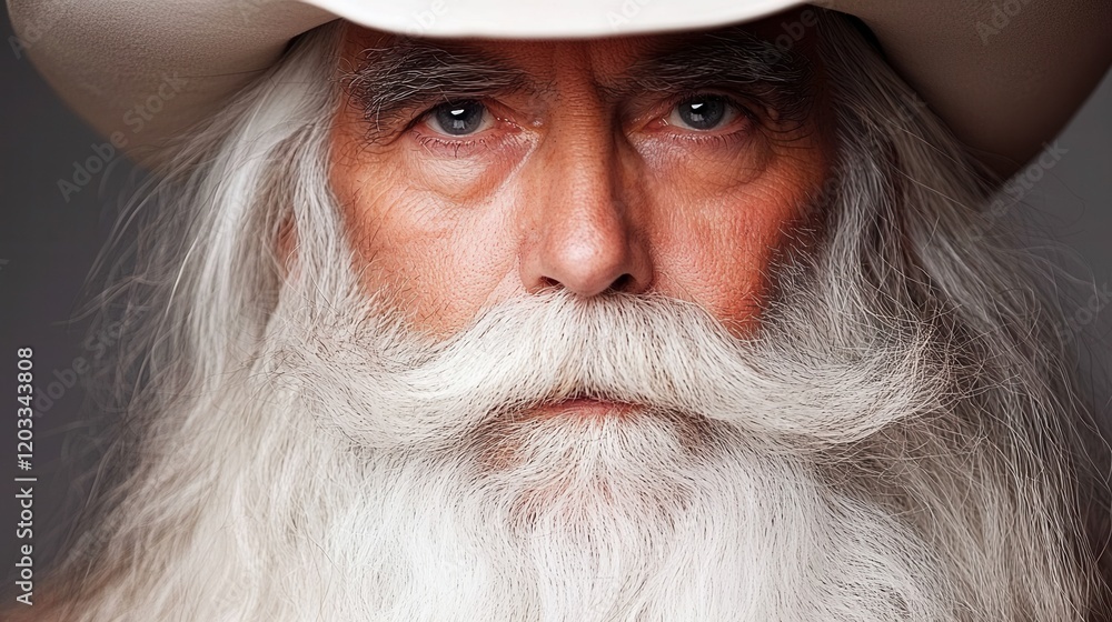 A man with a long white beard wearing a cowboy hat A man with a long white beard wearing a cowboy hat