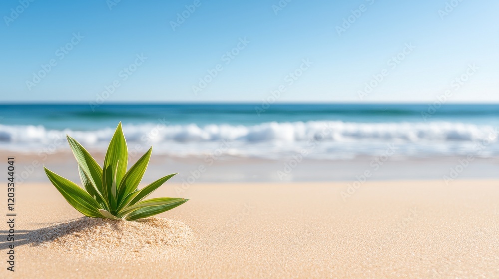 A small plant growing out of the sand on a beach A small plant growing out of the sand on a beach