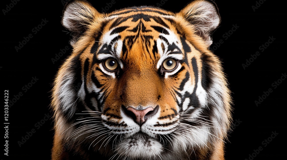 Fototapeta premium A close up of a tiger's face on a black background