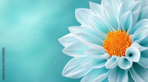 A close up of a white flower on a blue background