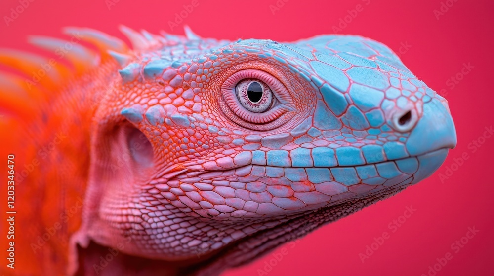 A close up of a red and blue iguana's face A close up of a red and blue iguana's face
