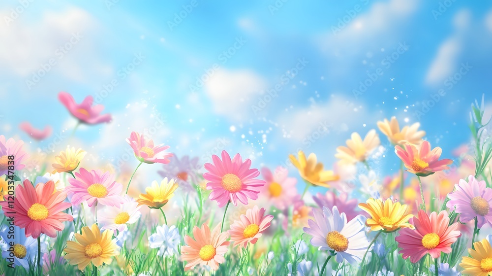 Colorful daisies bloom in a sunny field of flowers Colorful daisies bloom in a sunny field of flowers