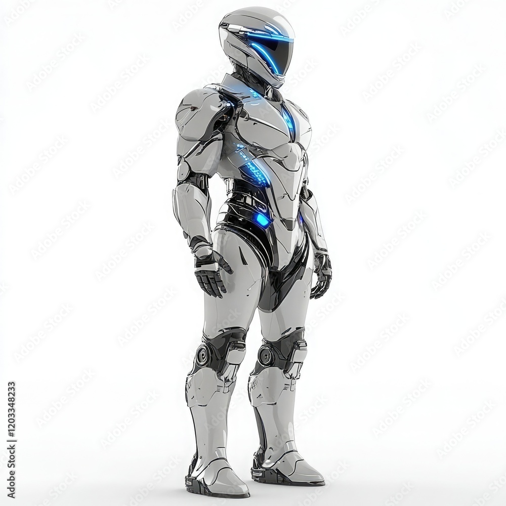 Futuristic Chrome Robot with Blue Neon Highlights Futuristic Chrome Robot with Blue Neon Highlights