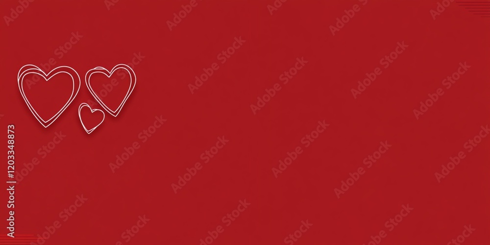 Romantic Red Background with Three Outline Hearts Valentine s Day Design Love Theme