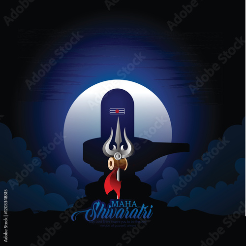 Maha Shivratri festival of India, illustration of trishul ( trident) of Lord Shiva ,Indian God of Hindu  