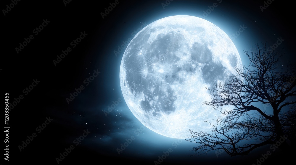 Fototapeta premium A full moon with a tree in the foreground