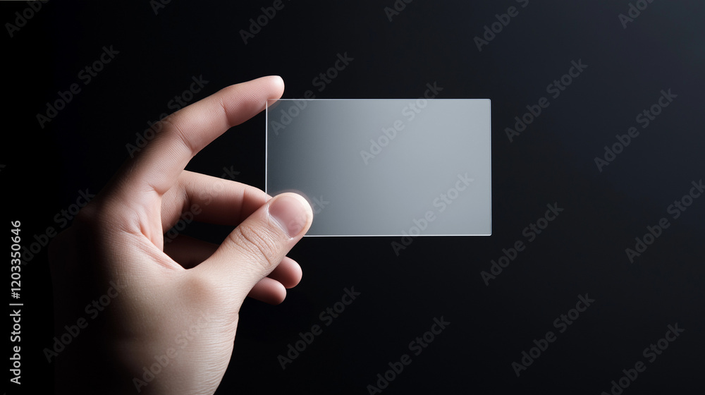 A hand holding a clear card with no writing on it A hand holding a clear card with no writing on it