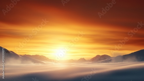 Wallpaper Mural A sunset over a snowy landscape with mountains in the distance Torontodigital.ca