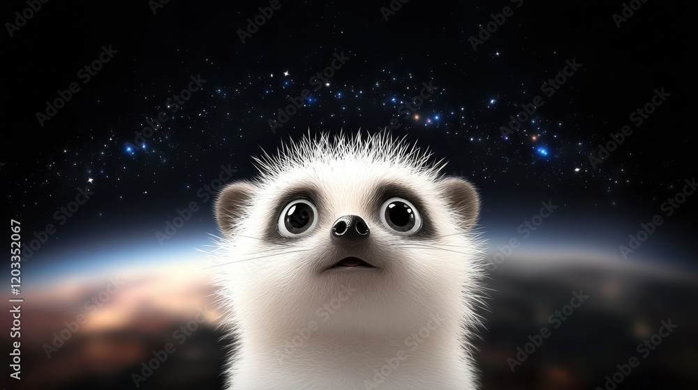 A meerkat looking up at the sky with stars in the background A meerkat looking up at the sky with stars in the background