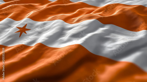 aramean flag featuring orange and white stripes with star symbol reflecting aramean heritage and identity in a high-resolution close-up of a waving cultural and historical banner photo