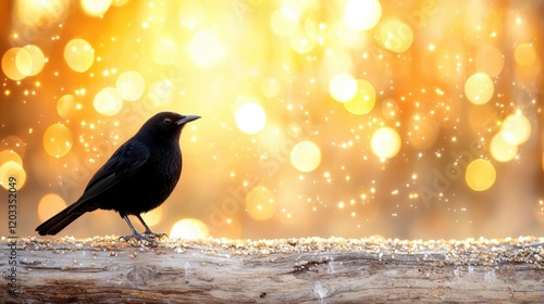 A black bird sitting on top of a tree branch