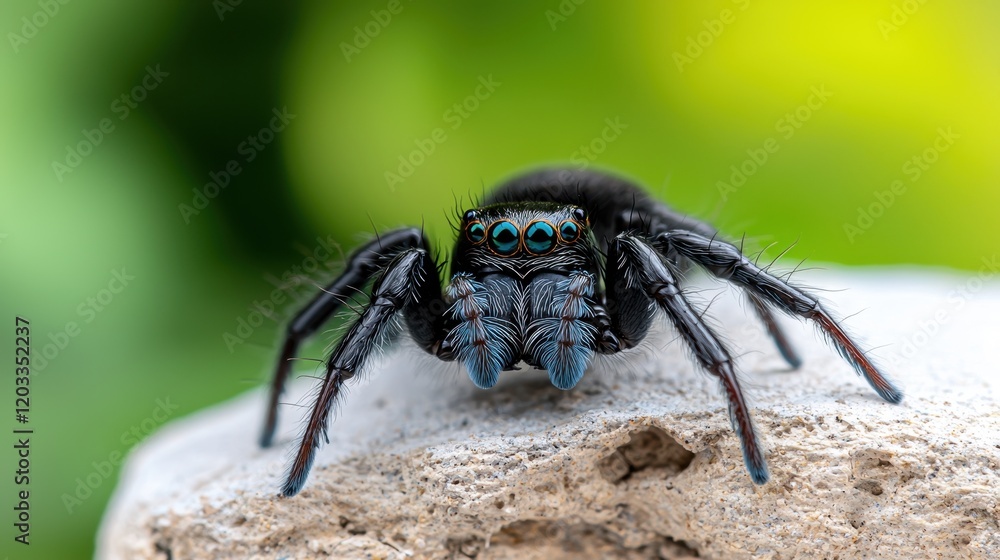 A close up of a jumping spider on a rock A close up of a jumping spider on a rock