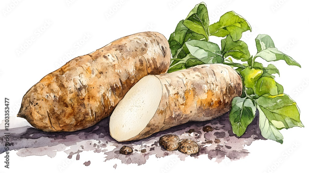 Watercolor Illustration of Elephant yam Watercolor Illustration of Elephant yam