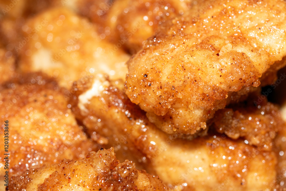 Fried Chicken Pieces With Seasoned Batter Close Up Fried Chicken Pieces With Seasoned Batter Close Up
