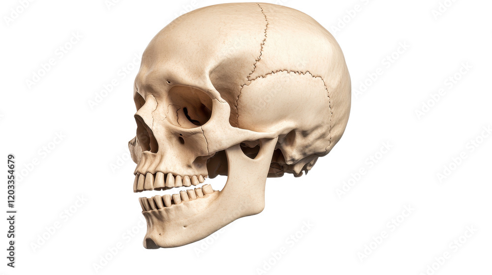 Isolated human skull with visible teeth and cranium on white background Isolated human skull with visible teeth and cranium on white background