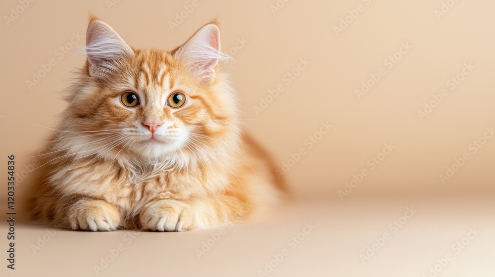 An orange cat laying down on a beige surface An orange cat laying down on a beige surface