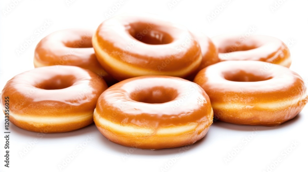 Glazed donuts stacked attractively on a white background, ideal for dessert promotions and menus Glazed donuts stacked attractively on a white background, ideal for dessert promotions and menus
