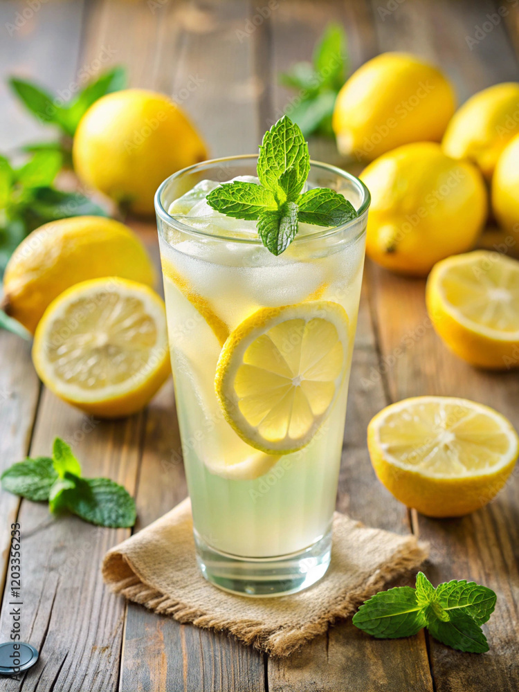Lemon juice in a glass and fresh lemons on a wooden table Lemon juice in a glass and fresh lemons on a wooden table