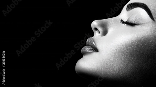  A black and white photo of a woman's face with her eyes closed
