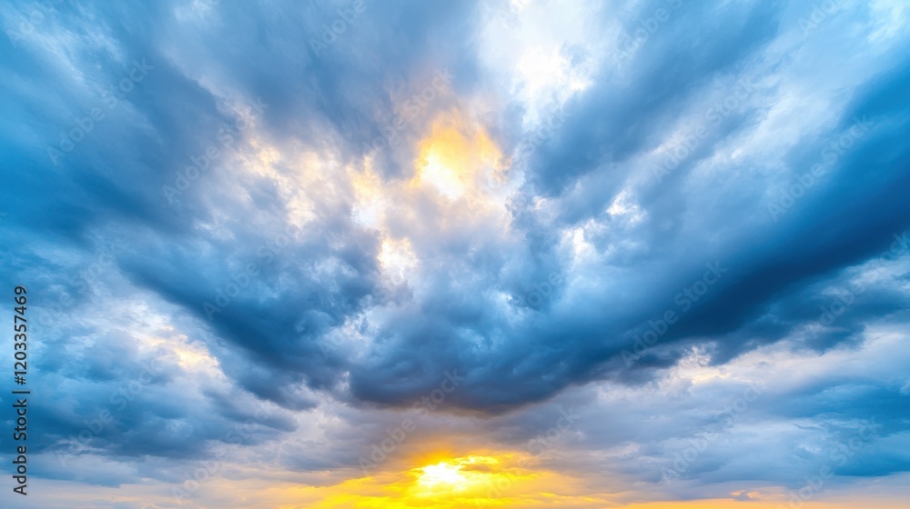 Obraz premium A blue sky with a sun shining through the clouds