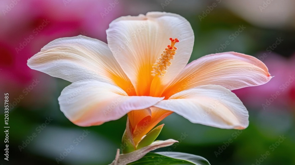 Fototapeta premium A white and orange flower with a yellow center