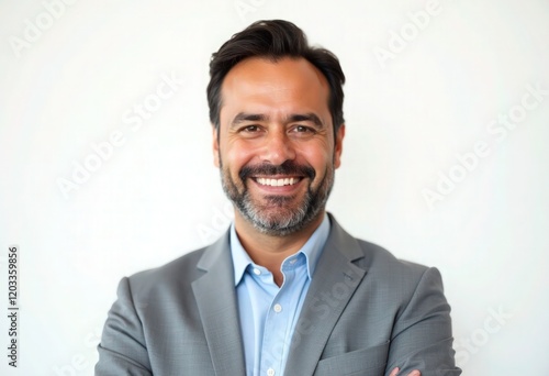 Middle aged businessman on white studio background