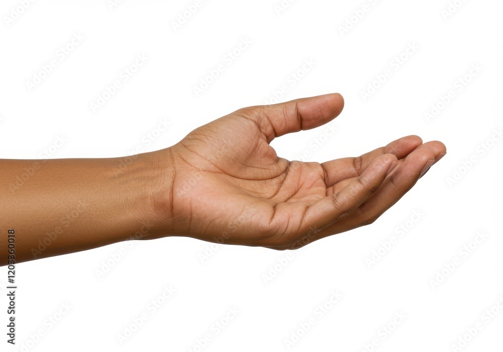 A human hand with open fingers in a gesture of offering or receiving isolated on white background A human hand with open fingers in a gesture of offering or receiving isolated on white background