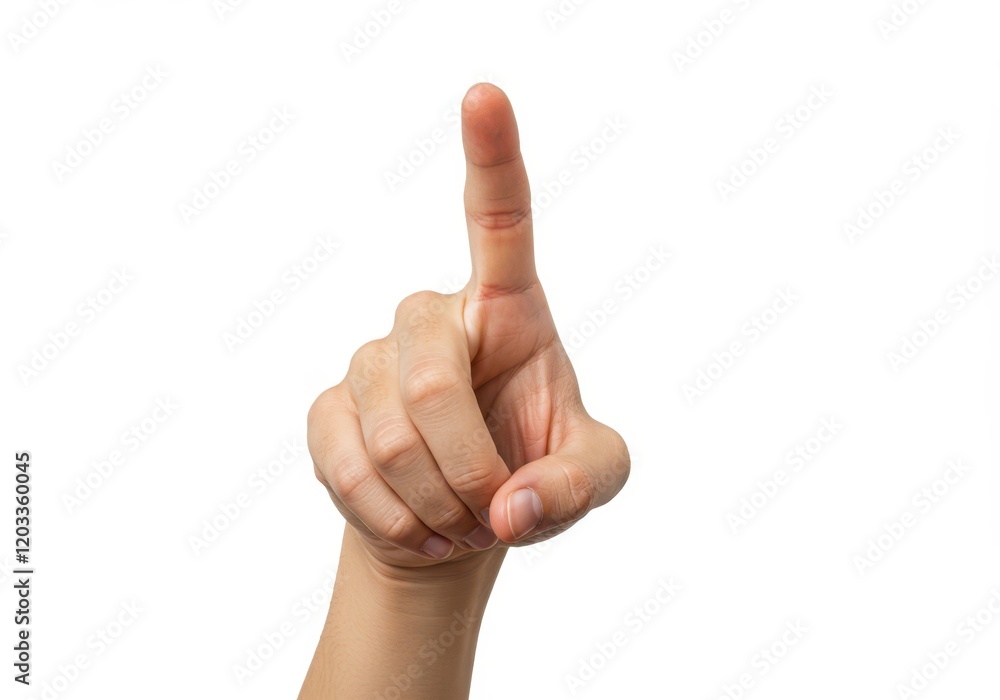 A human hand with the index finger extended in a pointing gesture isolated on white background A human hand with the index finger extended in a pointing gesture isolated on white background