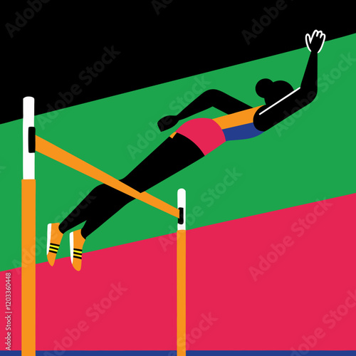 Illustration Athlete Jumping Over the Bar - High Jump, Track and Field